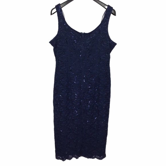 Alex Evenings Navy Blue Lace Sequin Cocktail Sheath Dress w/ Jacket Women's 16 - Picture 9 of 12